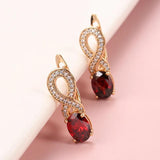 Charming Flower Shape 14K Rolled Rose Gold Red AAA Zircon Crystals Elegant Earrings - Vintage Style Jewellery