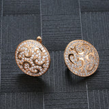 14K Gold Filled Luxury Full Bling AAA Zircon Diamonds Round Smooth Fashion Clip Earrings