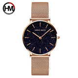 Elegant Flash Stars Design Ladies Watch, Stainless Steel Rose Gold Colour Mesh Casual Quartz Waterproof Wristwatches