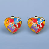 Newest Fashion Handmade Enamel Colourful Heart Shape 925 Silver Earrings