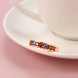 14 Karat Rolled Gold Rainbow Luxury Colorful AAA Zircon Crystals Fashion Rings for Women
