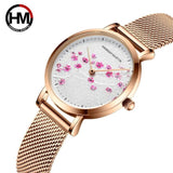 New Design Elegant Red Plum Blossom Dial Female Watch - Quartz Movement Genuine Leather Band  Ladies Wristwatches