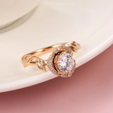 Lucky Rose Flower Design 14K Rolled Rose Gold AAA Zircon Diamonds Flower Vintage Style Ring - Fine Jewellery