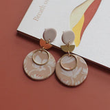 Colorful Natural Round Disc Floral Abstract Pattern Handmade Polymer Clay Brass Hoop Statements Dangle Earrings Women Jewelry - The Jewellery Supermarket