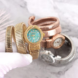 Elegant Snake Design Luxury Ladies Stainless Steel Band Zircon Diamonds Quartz, Rose Gold Silver Plated Wristwatches