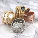 Elegant Snake Design Luxury Ladies Stainless Steel Band Zircon Diamonds Quartz, Rose Gold Silver Plated Wristwatches