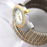 Elegant Snake Design Luxury Ladies Stainless Steel Band Zircon Diamonds Quartz, Rose Gold Silver Plated Wristwatches