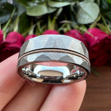 Guitar String Ring Silver Hammer 8MM Men Women Tungsten Carbide Wedding Ring