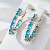 14 Karat Rolled Gold Blue AAA Zircon Crsytals Dangle Fashion Jewellery Earrings For Women