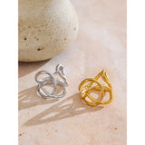 18K Gold Plated Trendy Stainless Steel Geometric Hollow Unusual Distinctive Polished Ring