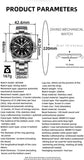 Waterproof Luxury Brand Watch AD2504 Stainless Steel Black Dial Sappire Luminous NEW Ceramic Bezel Dive Watches