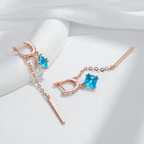 Luxury 14K  Rolled Gold Blue AAA Zircon Diamonds Long Tassel Dangle Earrings