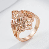 Amazing Unique Rhombus Pattern Retro Hollow Rolled 14K Rose Gold Flower Ring For Women - Fine Jewellery