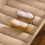 18K Gold Plated Stainless Steel Baroque Long Strip Faux Pearl Ring