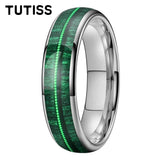 Dome Polishing Inlaid Green Wood Guitar String 6/8mm Men's Women's Tungsten Rings