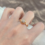 14K Filled Gold AAA Zircon Diamonds Personality Spherical Geometric Hollow Elegant Ring