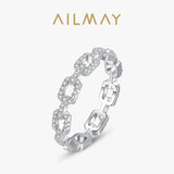 Delicate Geometric Link-Chain AAAA Lab Created Diamond Silver Charm Ring