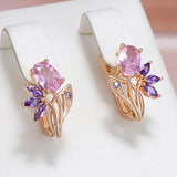 14K Gold Filled Purple AAA Zircon Crystals Flower Drop Earrings Trendy Jewellery