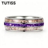 Deer Antler & Meteorite Inlay Silver 8mm Tungsten Carbide Mens Wedding Rings