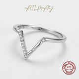 Fashion Personality V Shape Dazzling AAAA Lab Created Diamond 925 Silver Ring