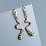 High-quality Creative Handmade Enamel Snake Shape Zircon Accents Long Earrings
