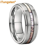 New Deer Antler Opal Stepped Special Brushed Finish Tungsten Ring for Men Women