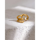 18K Gold Plated New Design Stainless Steel Face Mouth Eye AAA Zircon Diamond Mask Ring