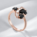 Sparkling Black AAA Zircon Crystals 14K Rolled Gold Ring  Vintage Fine Jewellery