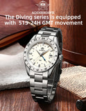 NEW Luxury Brand 38mm Stainless Steel GMT Movement Sapphire Glass 20Bar Waterproof AD2063 Diver Quartz Watches