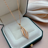 Luxury Vintage Design Leaf Shape Rolled 14K Rose Gold AAA Zircon Diamonds Pendant Necklace - Trendy Jewellery