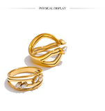 18K Gold Plated Delicate Stainless Steel AAA Zirconia Diamonds Layered Hollow Geometric Ring