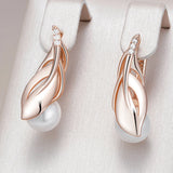 14K Filled Gold With AAA Zircon Diamonds Fashion Pearl Leaf Drop Earrings Fine Jewellery