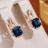 Superb 14K Rolled Rose Gold Crystal Flower Geometric Blue AAA Zircon Crystals Earrings -  Luxury Vintage Jewellery