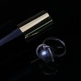 Luxury White/Black/Pink/Purple/Grey Double Pearl AAA Zircon Diamonds Silver Rings