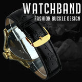Sports Military Skeleton Automatic Mechanical Watches - Black Gold Triangle Dial Steel Leather Strap Luxury Watches