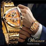 New Stainless Steel Famous Brand Waterproof Mens Triangle Skeleton Transparent Mechanical Hipster Watches - The Jewellery Supermarket