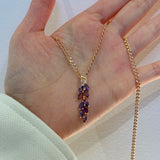 14K Rolled Gold Drop Purple AAA Zircon Crystals Leaf-Shaped Fashion Luxury Necklace