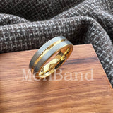 Flat Brushed Polishing Center Groove 6mm Wedding Engagement Gold Tungsten Rings