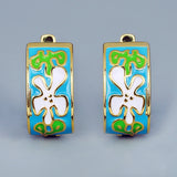 Green White Handmade Enamel 925 Stamp Irregular Pattern Women's Earrings