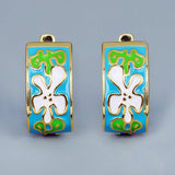 Green White Handmade Enamel 925 Stamp Irregular Pattern Women's Earrings