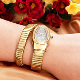 Amazing Luxury Zircon Diamond Dial Stainless Steel Quartz Wristwatch Fashion Snake Watch for WomenLady Dress Jewelry