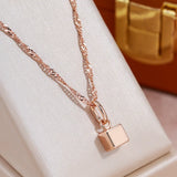 14K Rolled Gold Glossy Square Pendant Fashion Oval Buckle Geometric Necklace