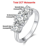 Amazing 3 Stones Sparkling 2/4 Carat Moissanite Diamonds Rings Silver Wedding Engagement Jewellery With Certificate