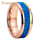 Blue Opal Gold Foil Inlay Domed Polished 6/8mm Tungsten Men Women Wedding Rings