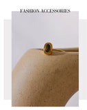 18K Gold Plated Fashion Natural Stone Stainless Steel Oval Thin Chic Ring for Women