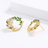 High Quality Handmade Enameled Z ircon Diamonds 18KGP Round Flower Earrings