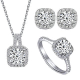 Total 4 Carat Moissanite Diamonds 3 Pieces Set Necklace Ring Earrings Set Silver Wedding Party Fine Jewellery - The Jewellery Supermarket