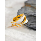 18K Gold Plated Fashion White Enamel Creative Irregular tainless Steel Open Stylish Ring
