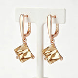 14 Karat Rolled Gold Unique Light Brown Cube AAA Zircon Crsytals Long Drop Earrings