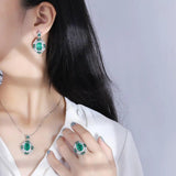 New Trendy Lab Created Emerald Gemstone Necklace Pendant Ring Earrings Women's Luxury Wedding Fine Jewellery Set - The Jewellery Supermarket